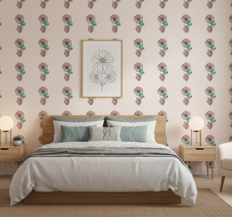 Flower wallpaper daisy flower nature line art design - TenStickers