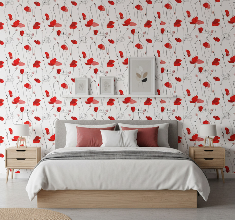 Flower wallpaper drawing of poppies - TenStickers