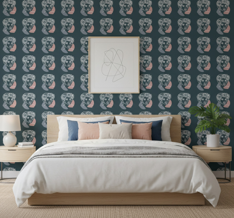 Flower wallpaper featuring minimalist sunflower and woman - TenStickers