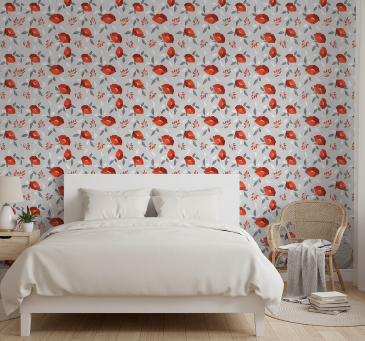 Flower wallpaper floating red poppies - TenStickers
