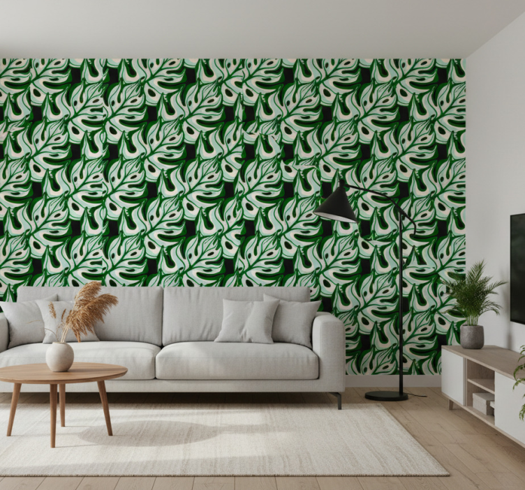 Flower wallpaper in a black and green floral design - TenStickers