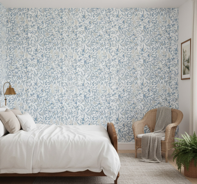 Flower wallpaper in blue victorian style - TenStickers