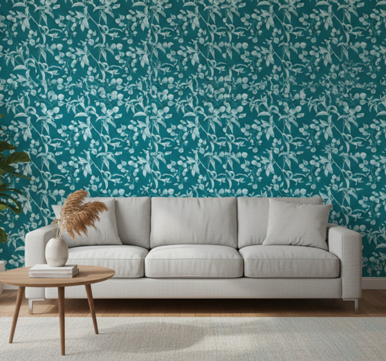 Flower wallpaper in blue watercolor design - TenStickers