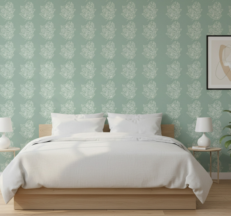 Flower wallpaper in green minimalist style - TenStickers