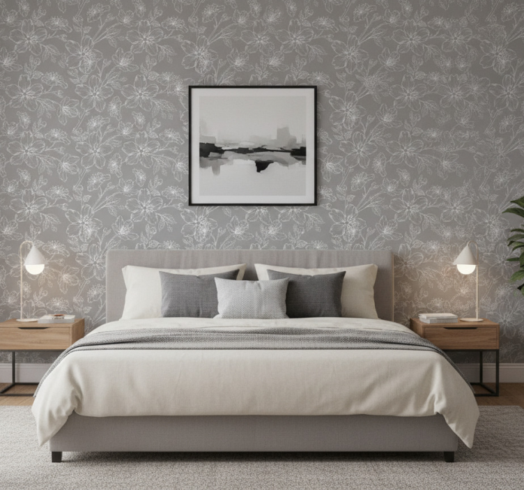 Flower wallpaper in grey pattern - TenStickers