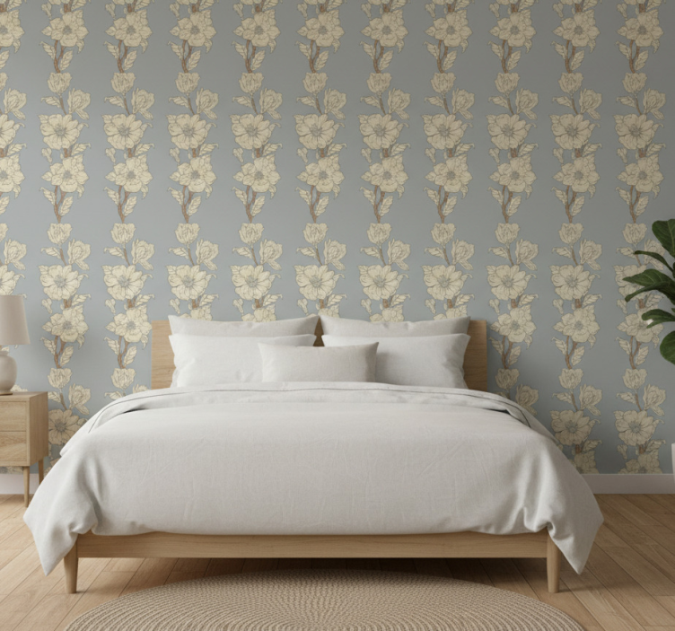 Flower wallpaper in new nostalgic magnolia style - TenStickers
