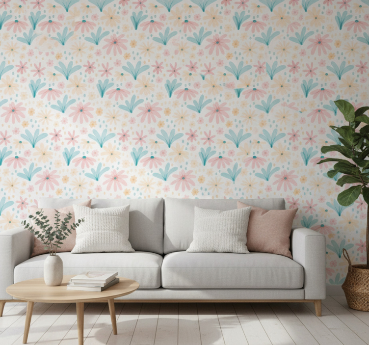 Flower wallpaper in pastel color flower pattern - TenStickers