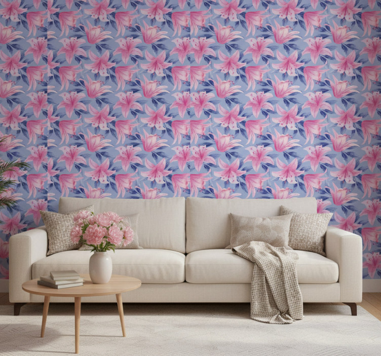 Flower wallpaper in pink and purple watercolor - TenStickers