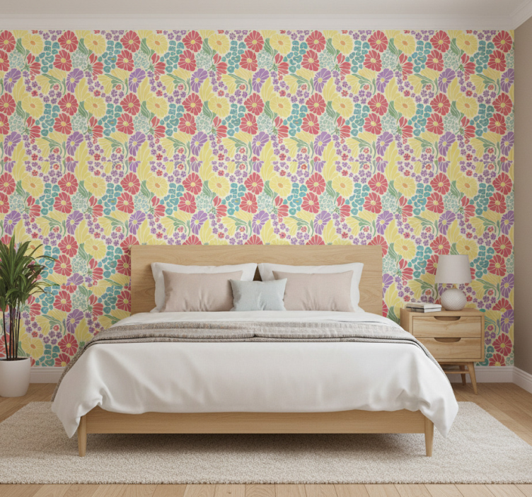 Flower wallpaper in soft pastel colors - TenStickers