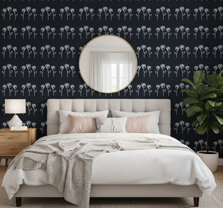 Flower wallpaper minimalist rose line illustration - TenStickers