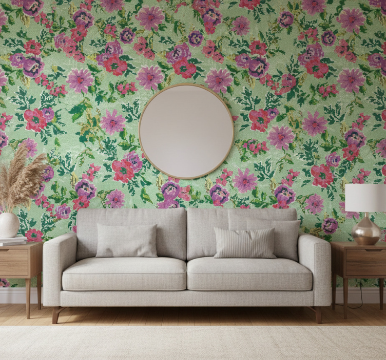 Flower wallpaper mosaic floral design - TenStickers
