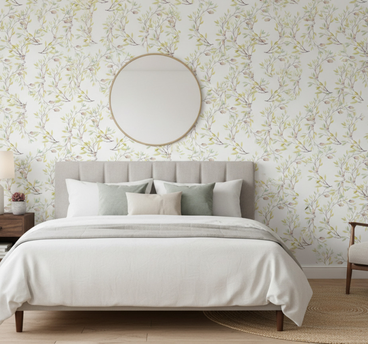 Flower wallpaper original watercolor green leaves pattern - TenStickers