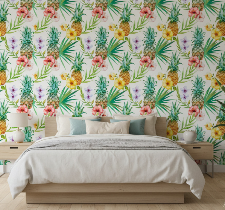 Flower wallpaper painted pineapple - TenStickers