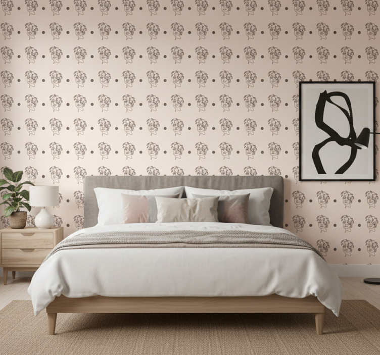 Flower wallpaper silhouette of a cute woman floral - TenStickers