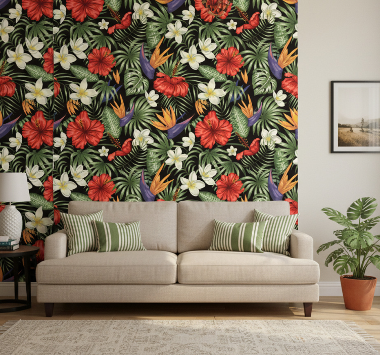 Flower wallpaper tropical jungle plants design - TenStickers