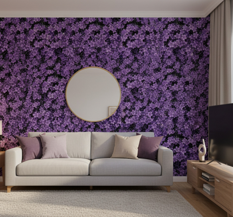 Flower wallpaper vague purple blooms - TenStickers