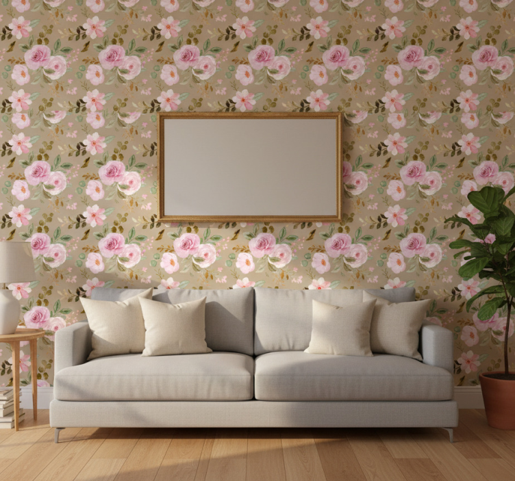 Flower wallpaper vintage beige rose texture - TenStickers