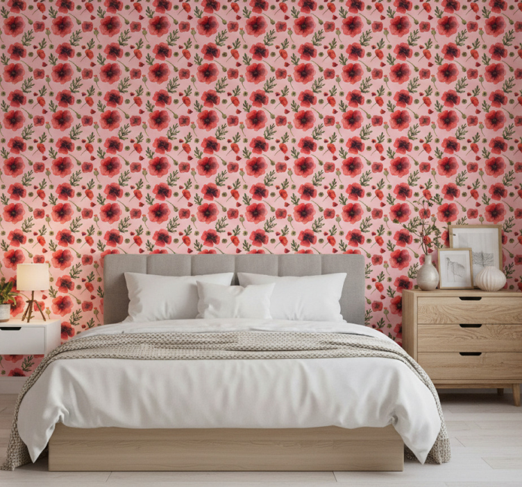 Flower wallpaper watercolor poppies - TenStickers
