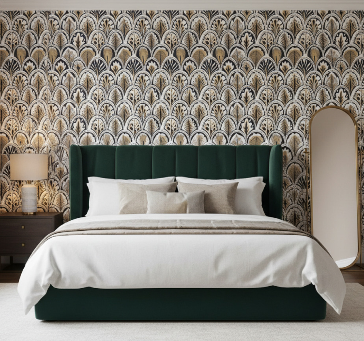 Flower wallpaper with golden pattern - TenStickers