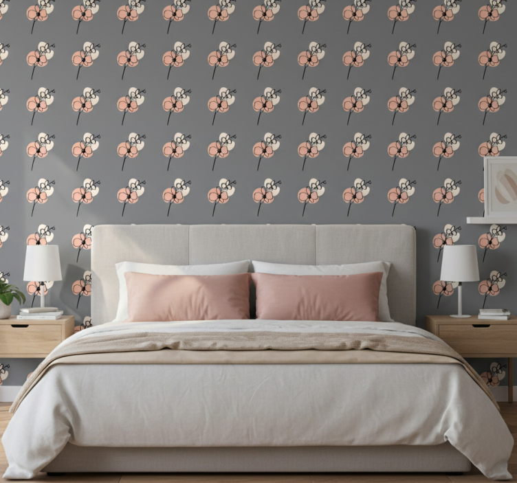 Flower wallpaper with orchids abstract line art - TenStickers