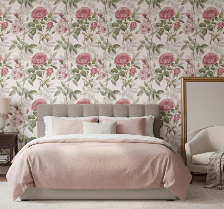 Flower wallpaper with rose pattern - TenStickers