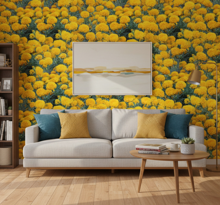 Flower wallpaper yellow marigold blooms - TenStickers
