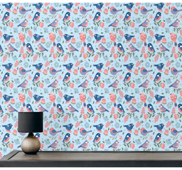 Flowers and birds pattern Wallpaper - TenStickers