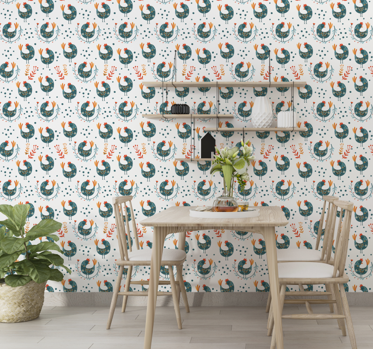 Folksy Rooster Motif animal wallpaper - TenStickers