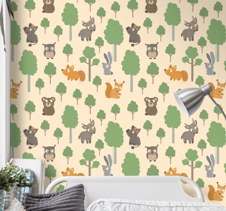 Forest creatures pattern Kids wallpaper - TenStickers