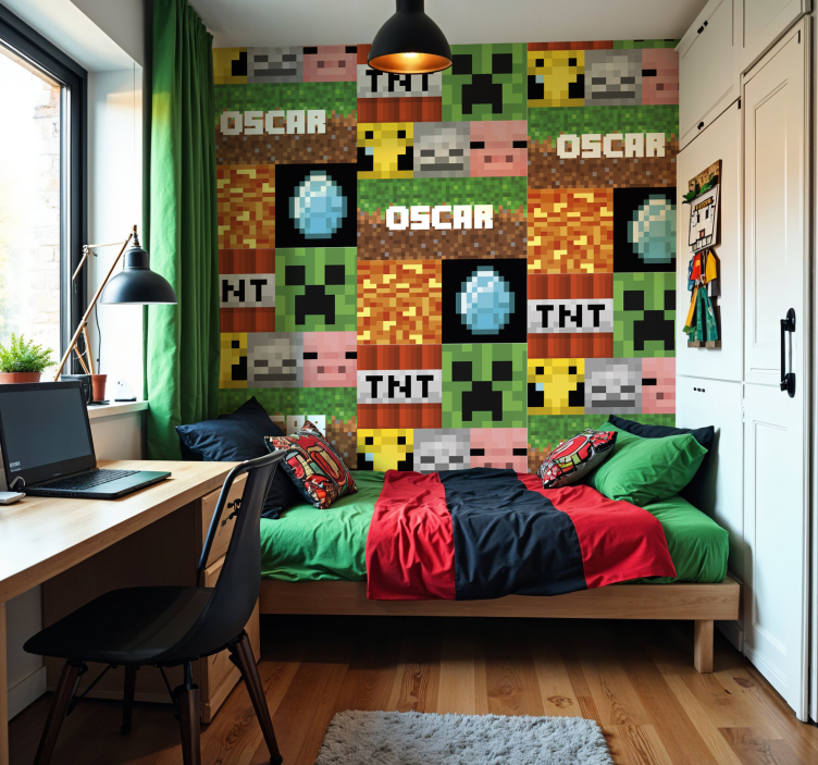 Gaming geometric pattern teenage bedroom wallpaper - TenStickers