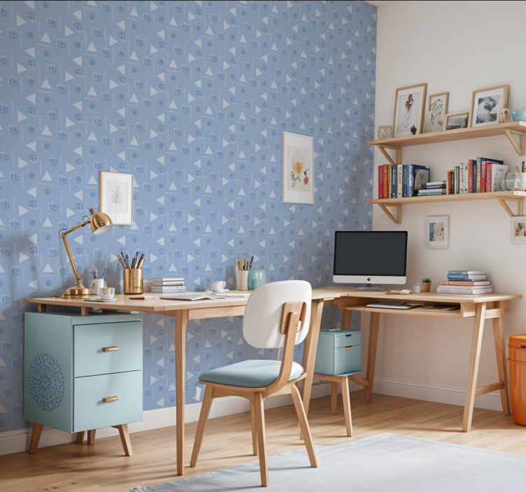 geometric blue  teenage bedroom wallpaper - TenStickers