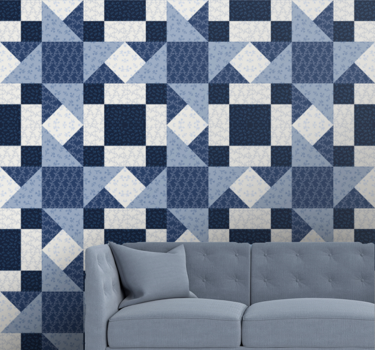 Blue Blocks Pattern geometric wallpaper - TenStickers