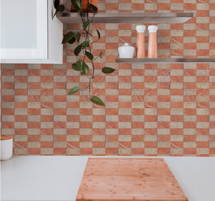 Geometric beige tiles kitchen wallpaper - TenStickers