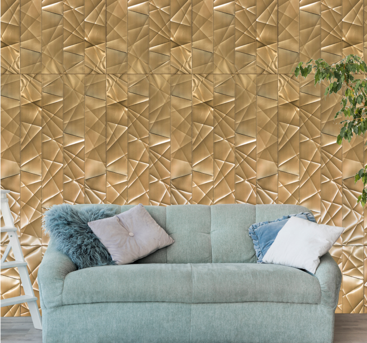Geometric golden effect pattern metal wallpaper - TenStickers