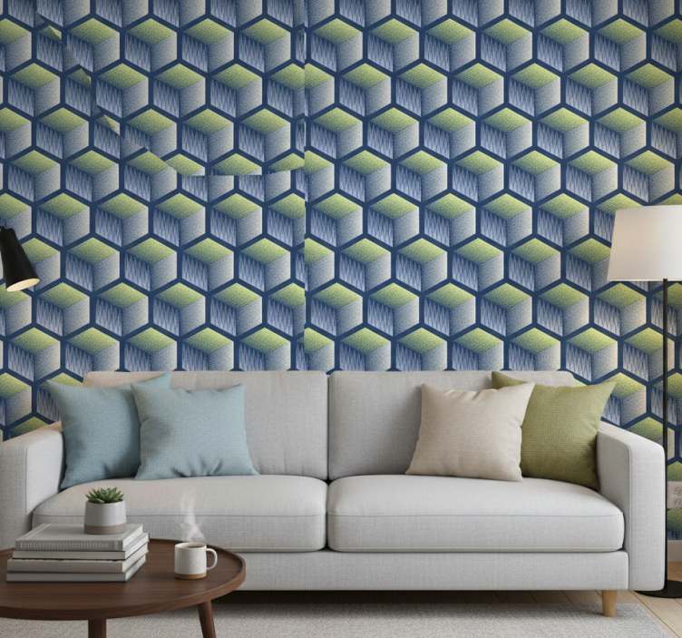 Geometric wallpaper hexagonal cube design - TenStickers