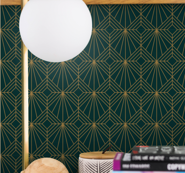 Geometric wallpaper stylish green and gold pattern - TenStickers