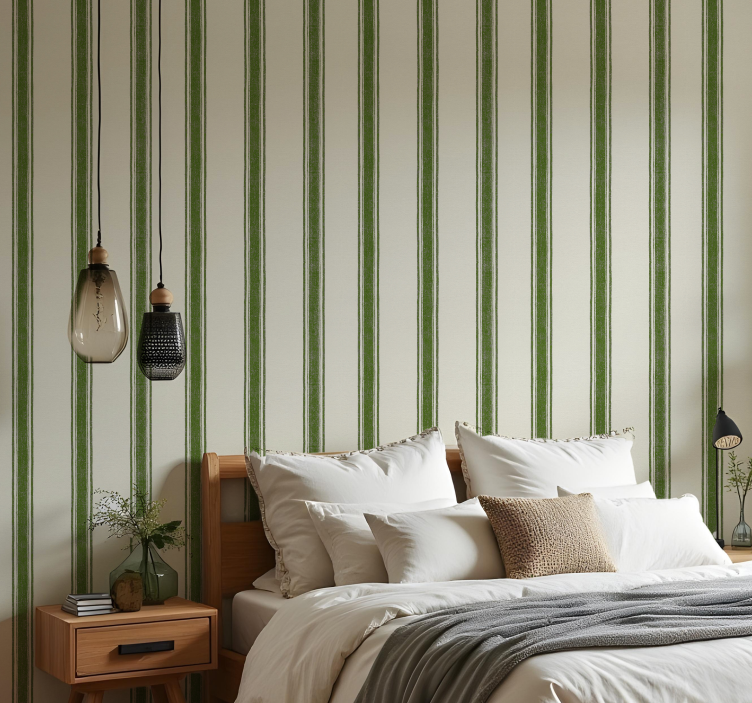 Geometric wallpaper vertical lines in moss green - TenStickers