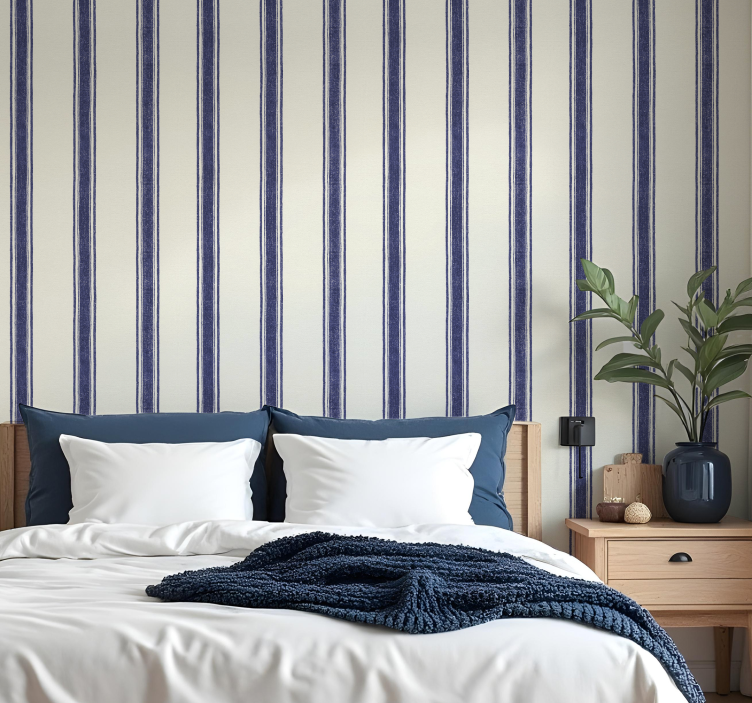 Geometric wallpaper vertical lines in navy blue - TenStickers