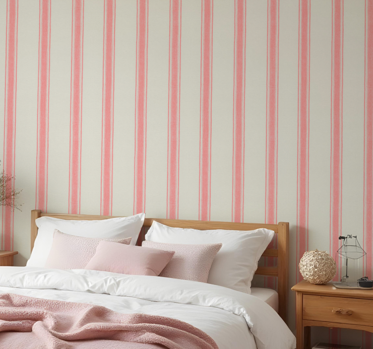 Geometric wallpaper vertical lines in pastel pink - TenStickers
