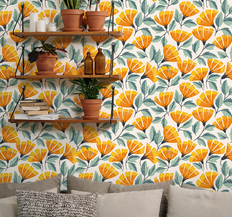 Ginkgo Floral Pattern living room wallpaper - TenStickers
