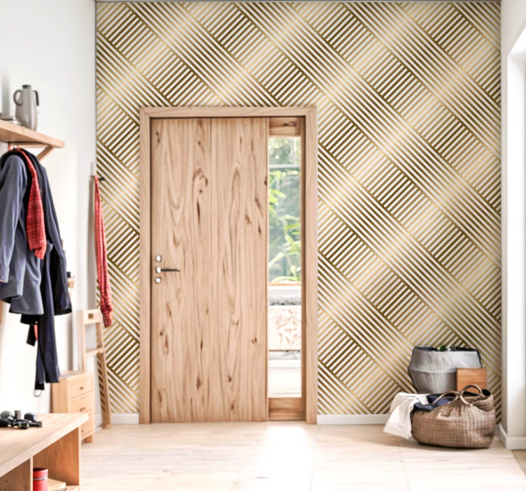Gold Lines Pattern Entry Hall Wall Mural - TenStickers