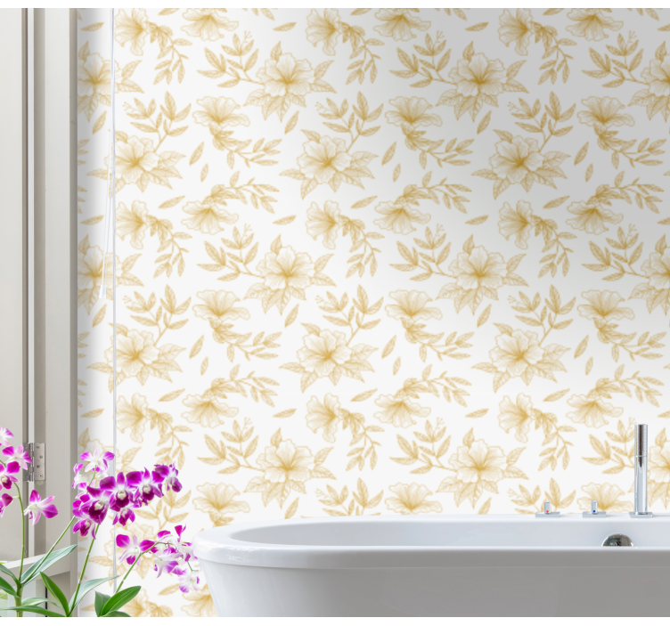 Golden Floral Elegance ornamental flower wallpaper - TenStickers