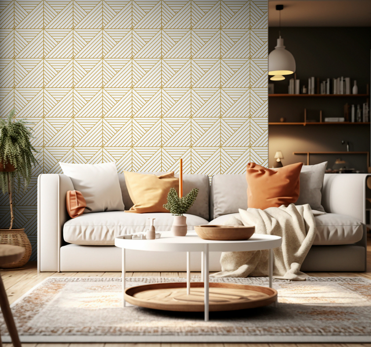 Golden geometric lines Living room wallpaper - TenStickers