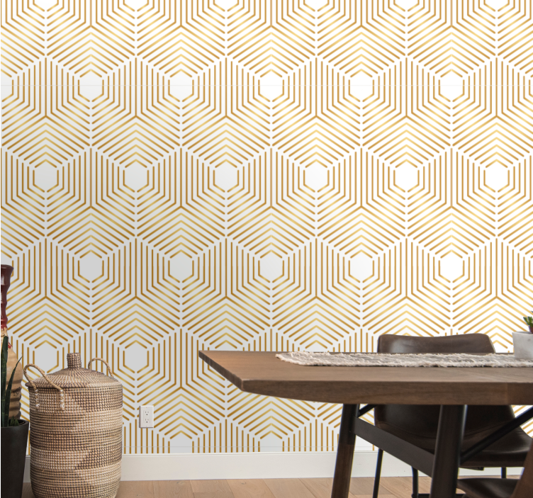 Golden hexagon pattern geometric wallpaper - TenStickers