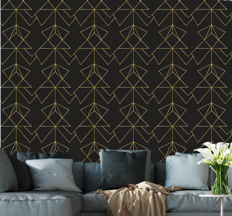 Golden leaf shapes geometric wallpaper - TenStickers
