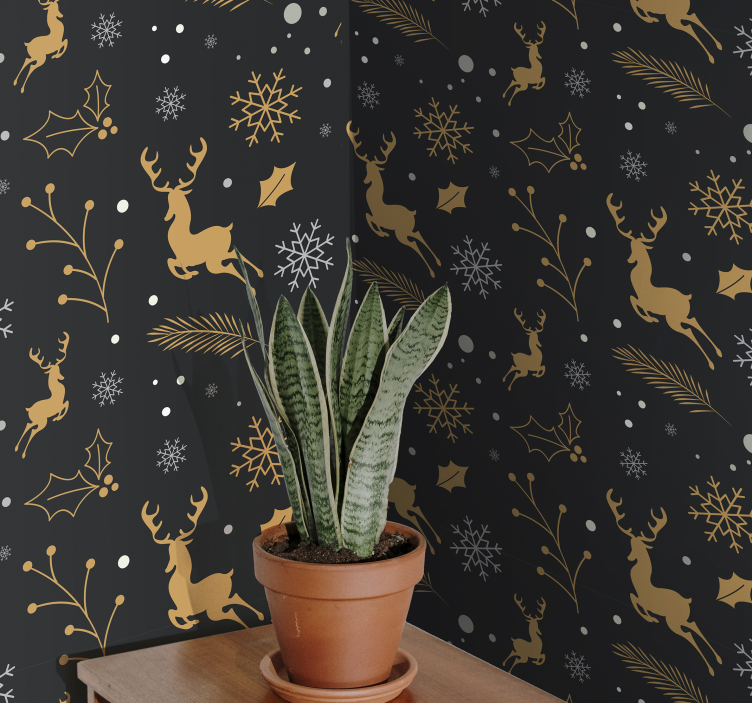 Golden Reindeer Motif christmas wallpaper - TenStickers