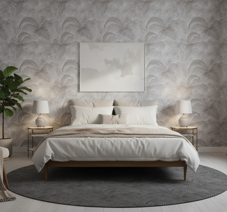 Gray 80's elegant botanical bedroom wallpaper - TenStickers
