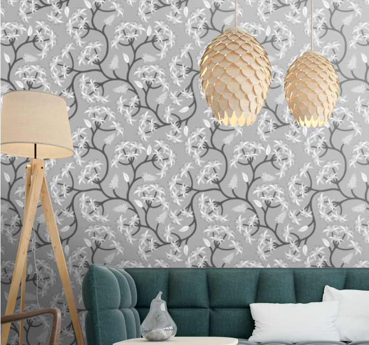 Gray branch pattern flower wallpaper - TenStickers