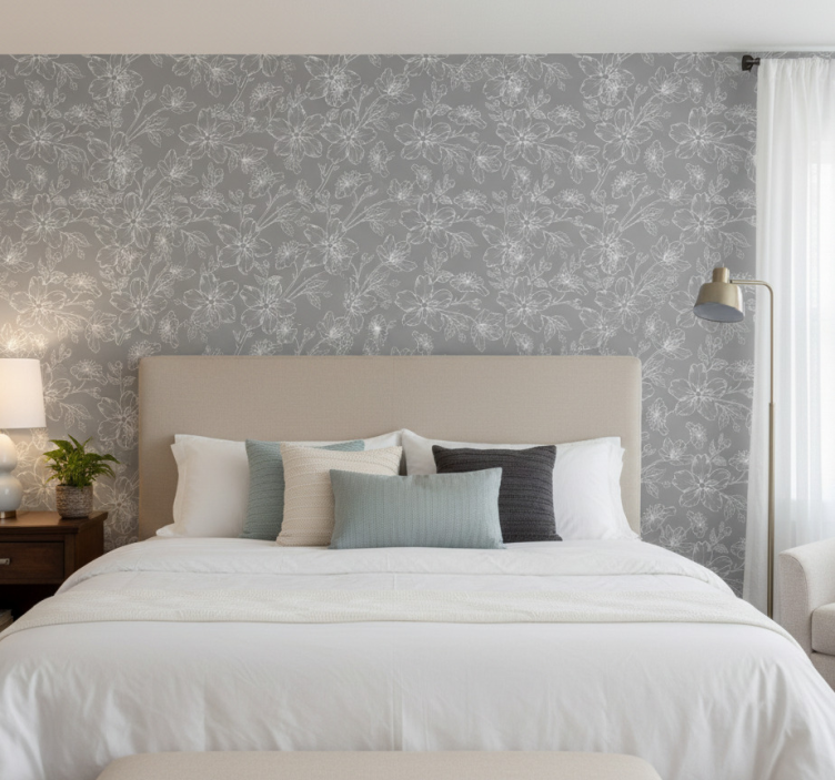 Gray flowers flower wallpaper - TenStickers