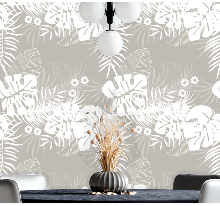 Gray tropical leaves leaf wallpaper - TenStickers